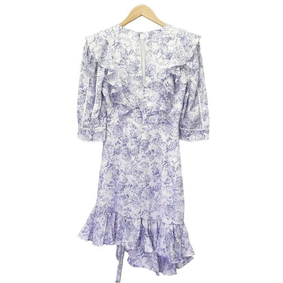 NWT Dark Pink Puff Sleeve Ruched Mini Dress in Lavender Rose Print Size 4 NEW - Picture 6 of 16
